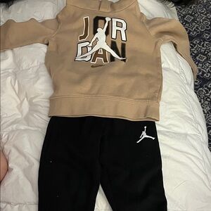 Jordan Kids Tan Hoodie and Black Joggers Set